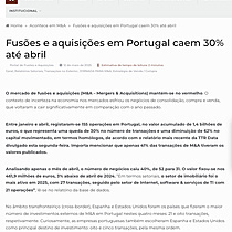 Fuses e aquisies em Portugal caem 30% at abril